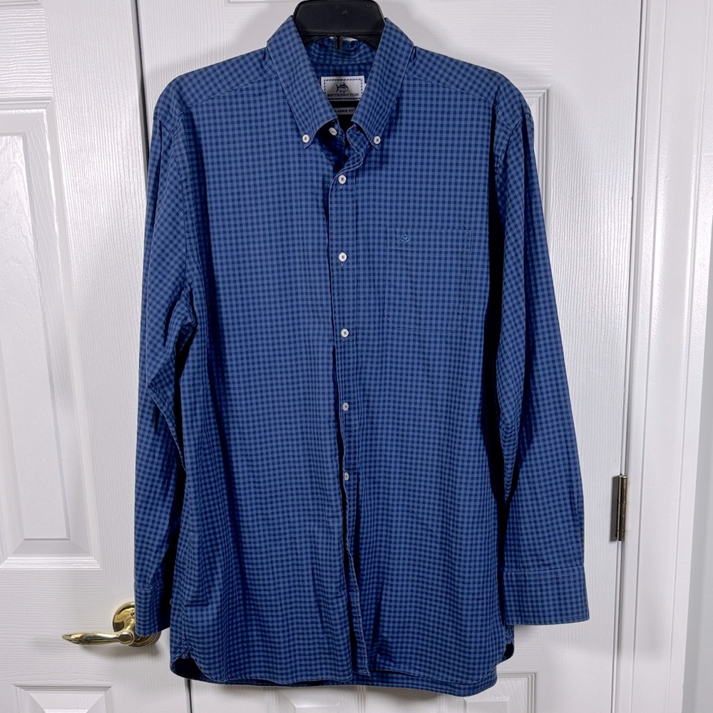 Southern Tide Blue Plaid Button-down Long Sleeve Shirt Large